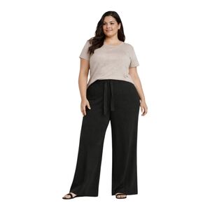 NEW Lark & Grey 2XL Cinch Belt Pull On Wide Leg Sweater Pants Black Knit NWT